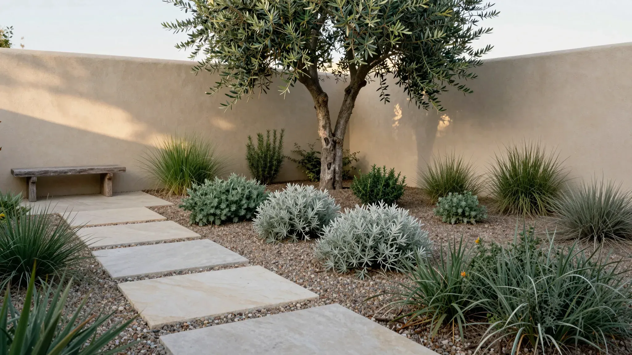 Imagined courtyard with mature planting.